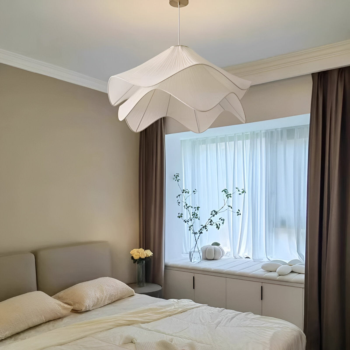 Japandi Fabric Wavy Shade Pendant Light 1-Light