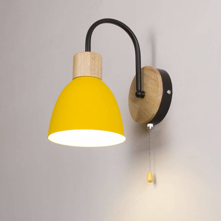Scandinavian Wood Dome Wall Light with Pull Switch | 1-Light