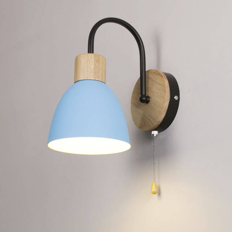 Scandinavian Wood Dome Wall Light with Pull Switch | 1-Light