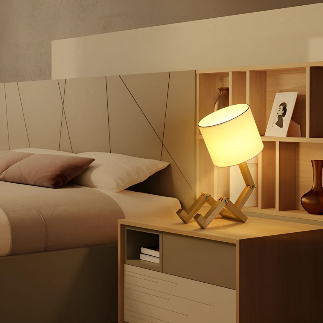 Contemporary Adjustable Wooden Table Lamp With Fabric Shade 1-Light