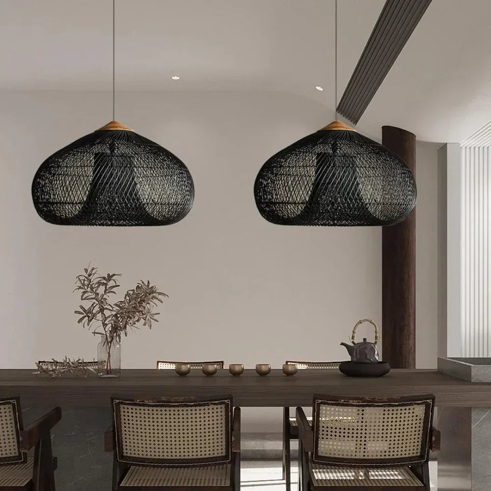 Contemporary Rattan Woven Dome Pendant Light 1-Light