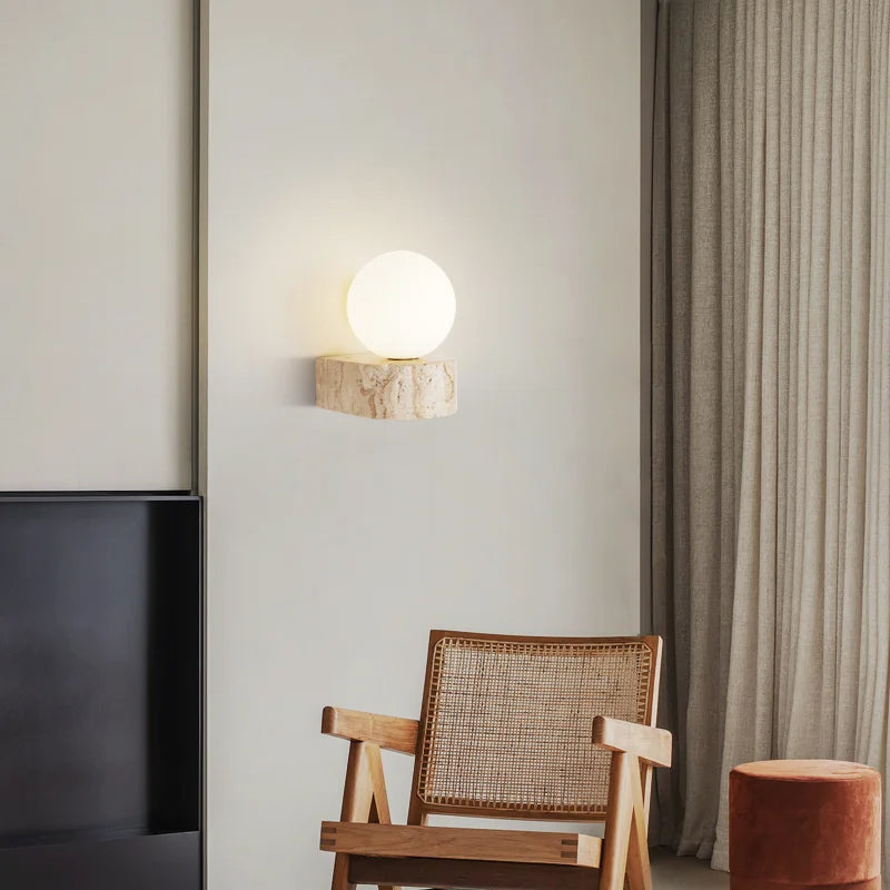 Modern Travertine Globe Wall Sconce LED 1-Light