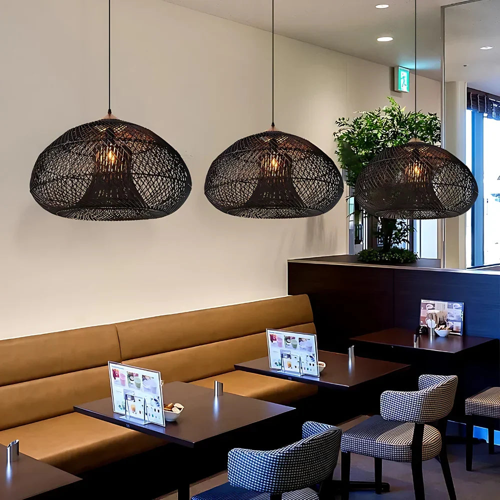 Contemporary Rattan Woven Dome Pendant Light 1-Light