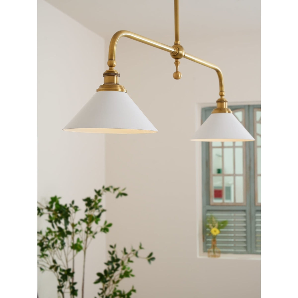 Modern Brass Ceramic Shades Pendant Light 2-Light