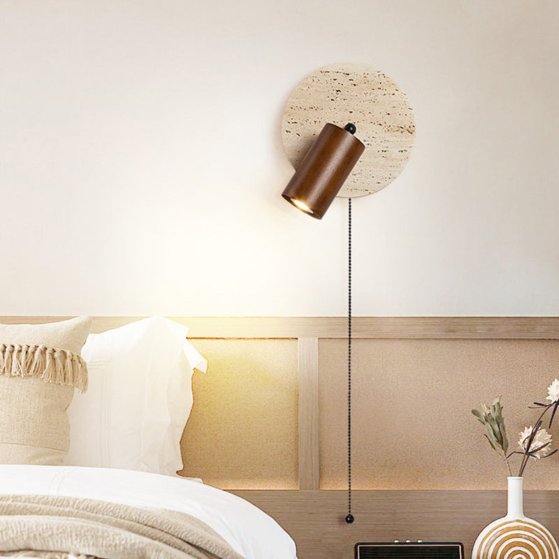Contemporary Travertine Wood Rotatable Wall Sconce LED 1-Light