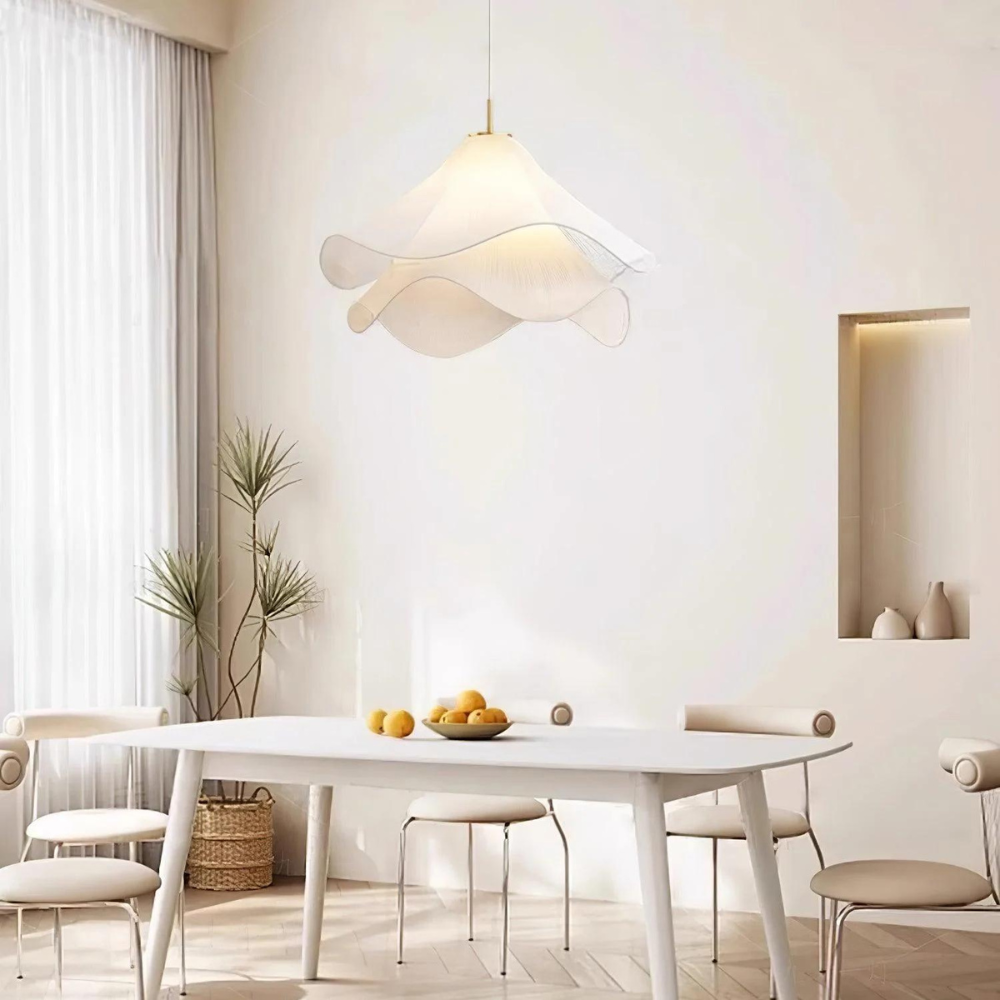 Japandi Fabric Wavy Shade Pendant Light 1-Light