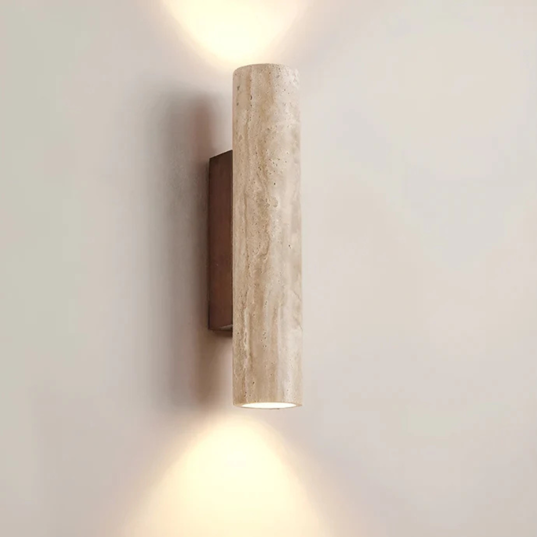 Contemporary Minimalist Travertine Marble Cylinder Wall Sconce LED 2-Light