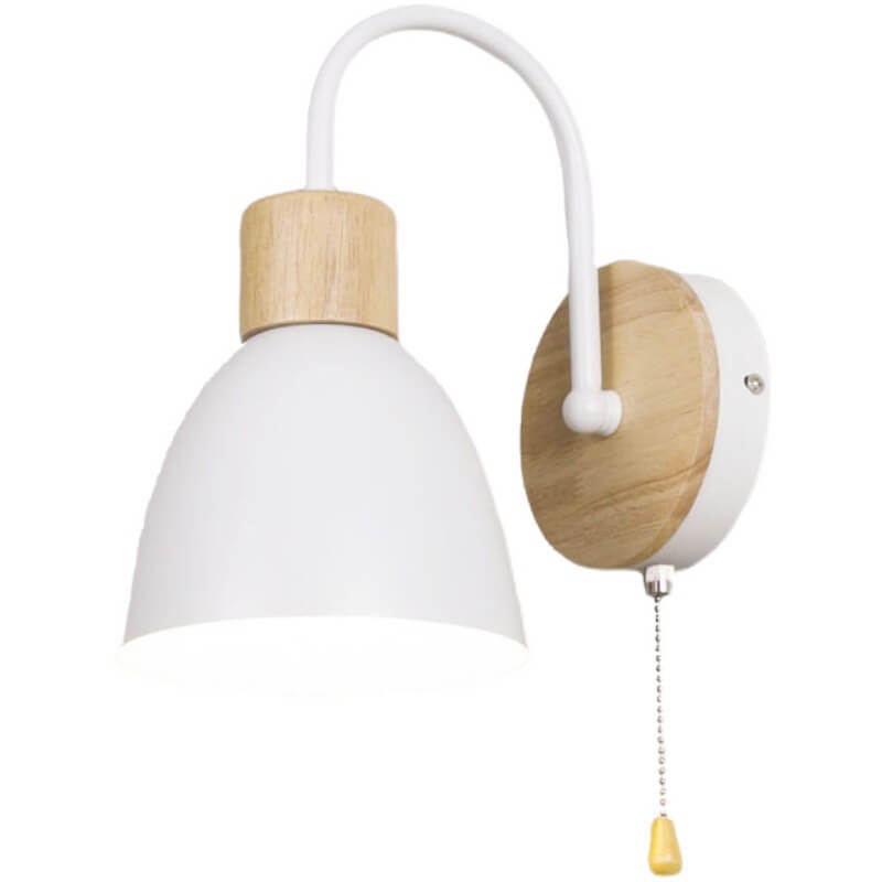 Scandinavian Wood Dome Wall Light with Pull Switch | 1-Light