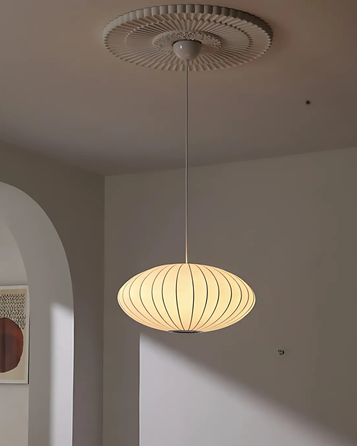 Japandi-Style Fabric Round Pendant 1-Light