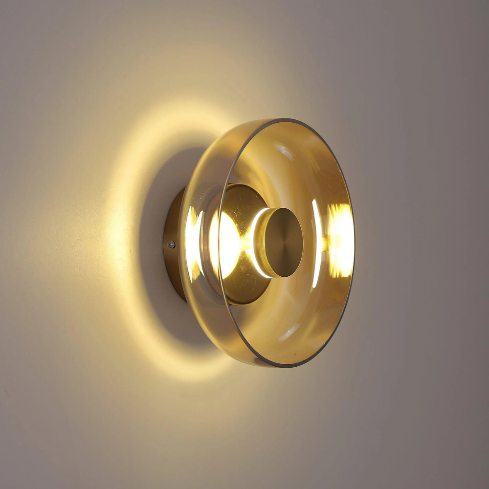 Minimal Brass & Glass Round Wall Sconce LED 1-Light