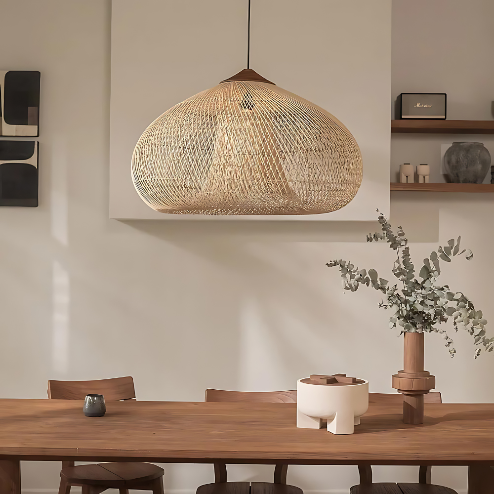 Contemporary Rattan Woven Dome Pendant Light 1-Light