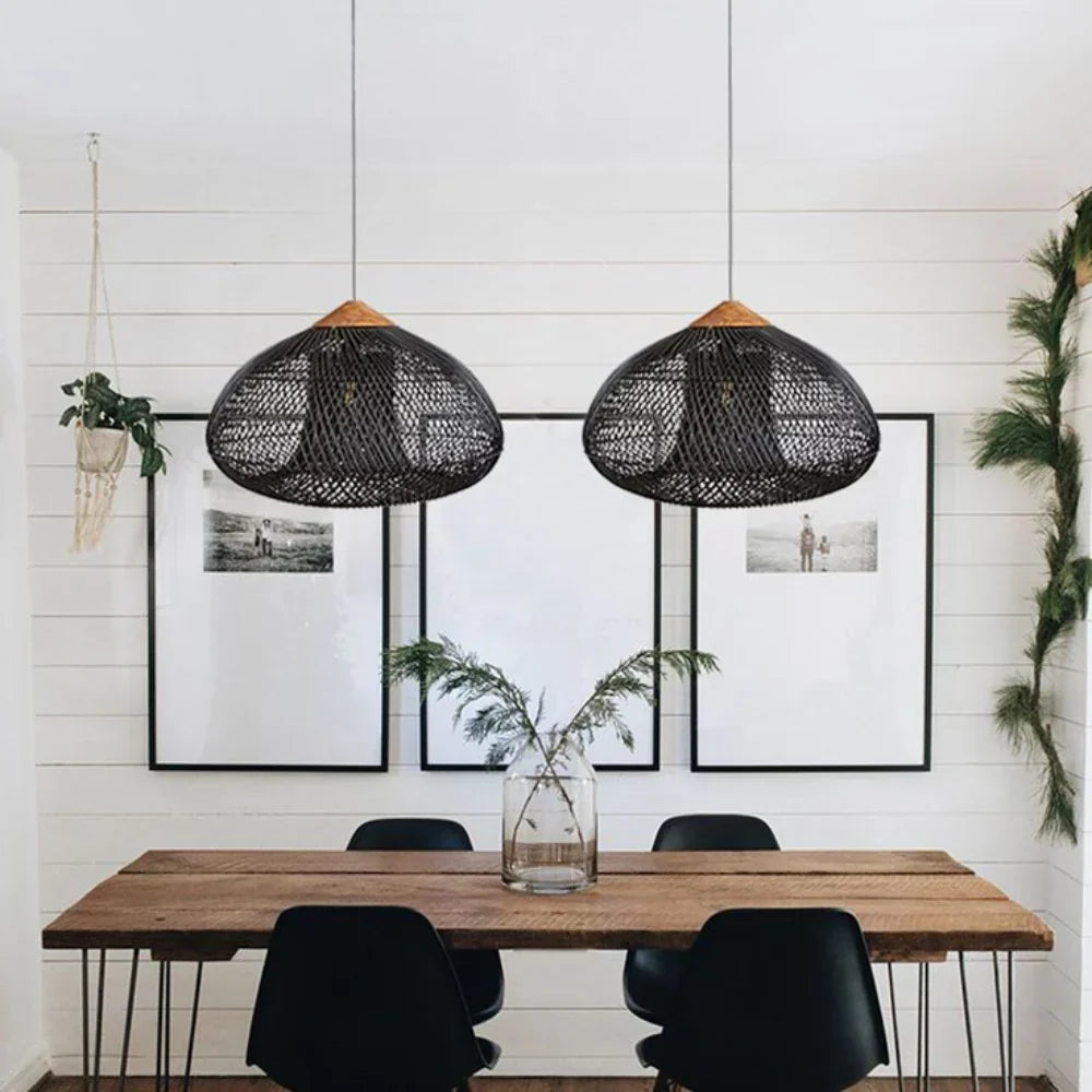 Contemporary Rattan Woven Dome Pendant Light 1-Light