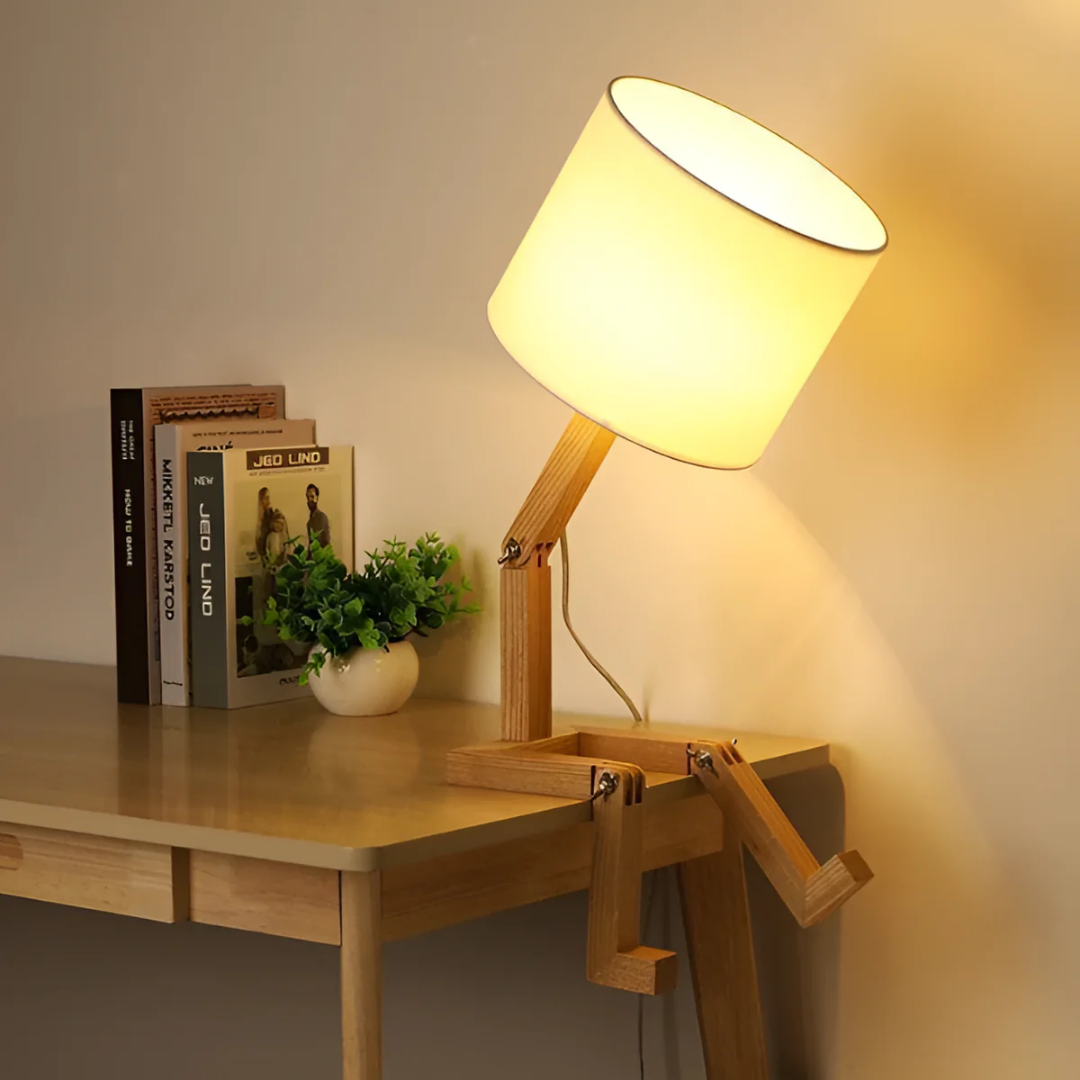 Contemporary Adjustable Wooden Table Lamp With Fabric Shade 1-Light