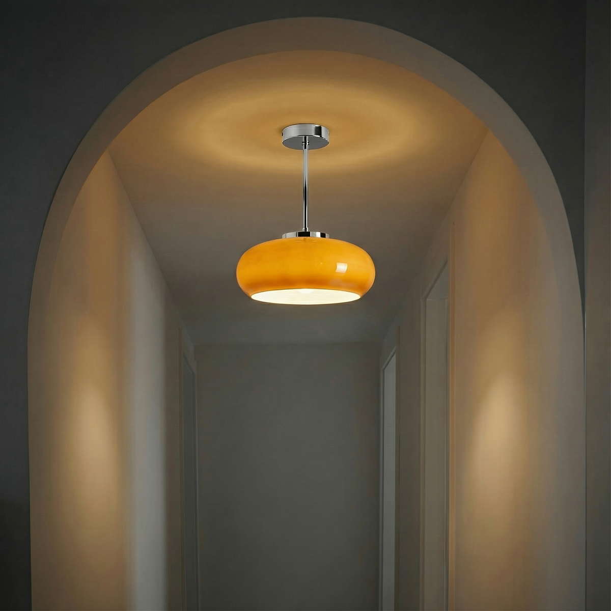 Vintage Glass Brass Canopy Ceiling Light 1-Light