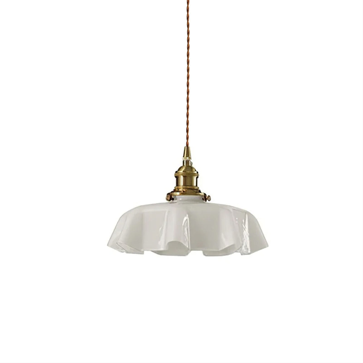 French-Inspired Ruffled Glass Brass Pendant Light 1-Light
