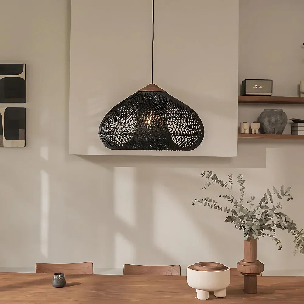 Contemporary Rattan Woven Dome Pendant Light 1-Light
