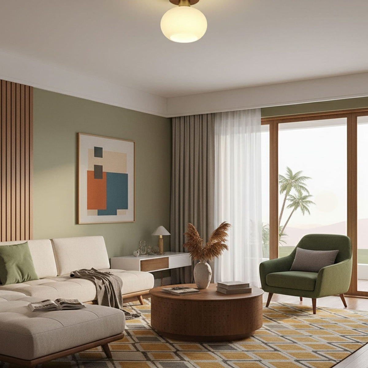 Modern Wood Solid Semi-Flush Ceiling Light 1-Light