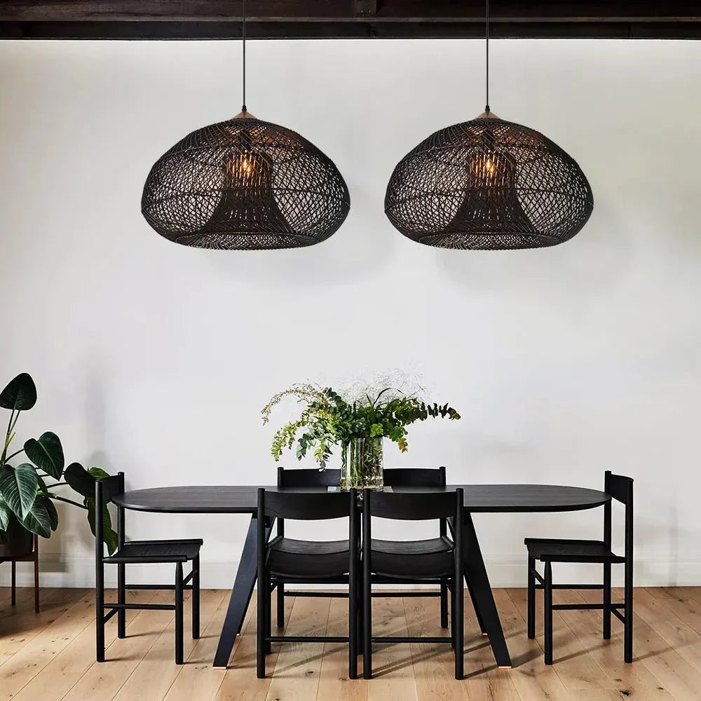 Contemporary Rattan Woven Dome Pendant Light 1-Light