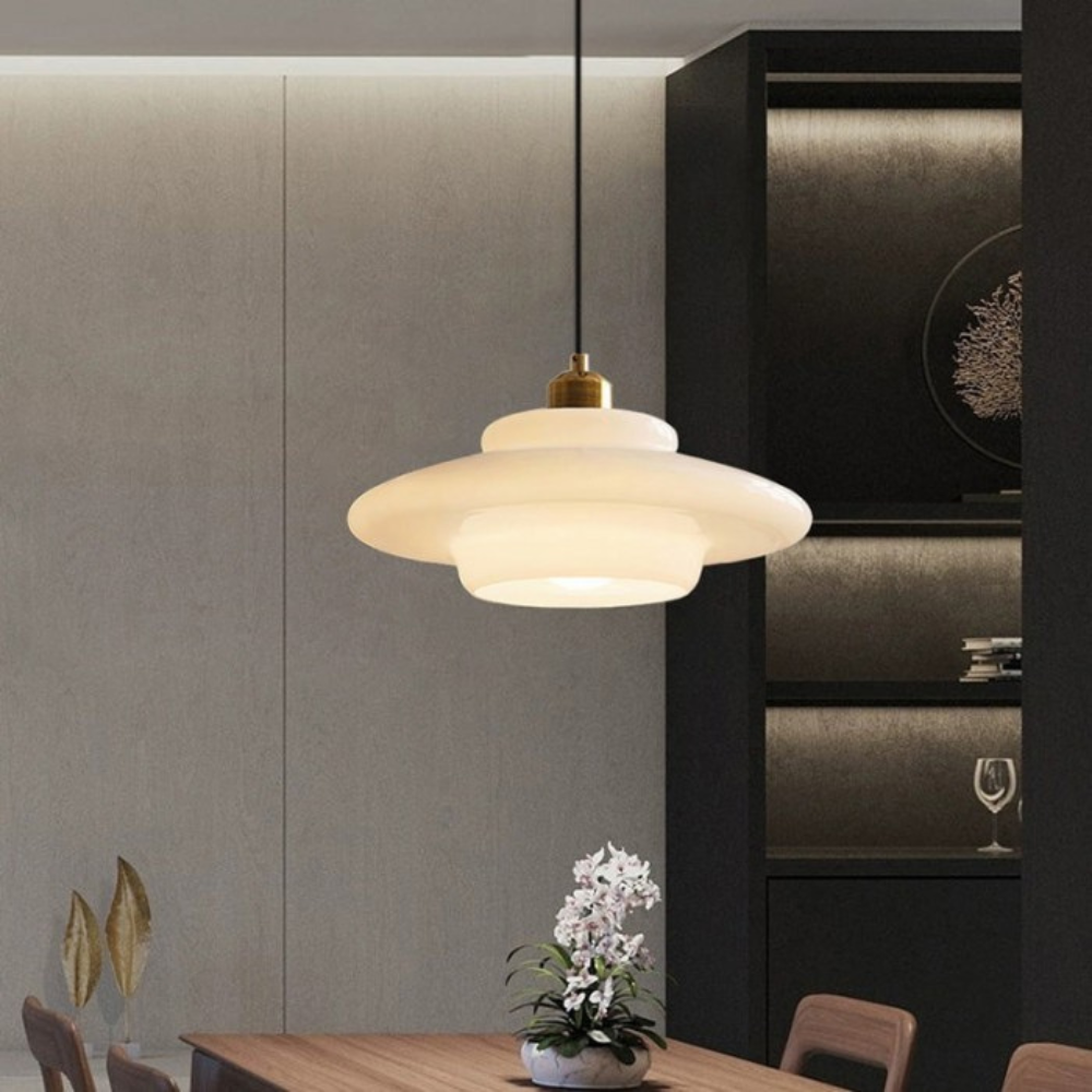 Art Deco Brass Dome Shade Pendant Light 1-Light