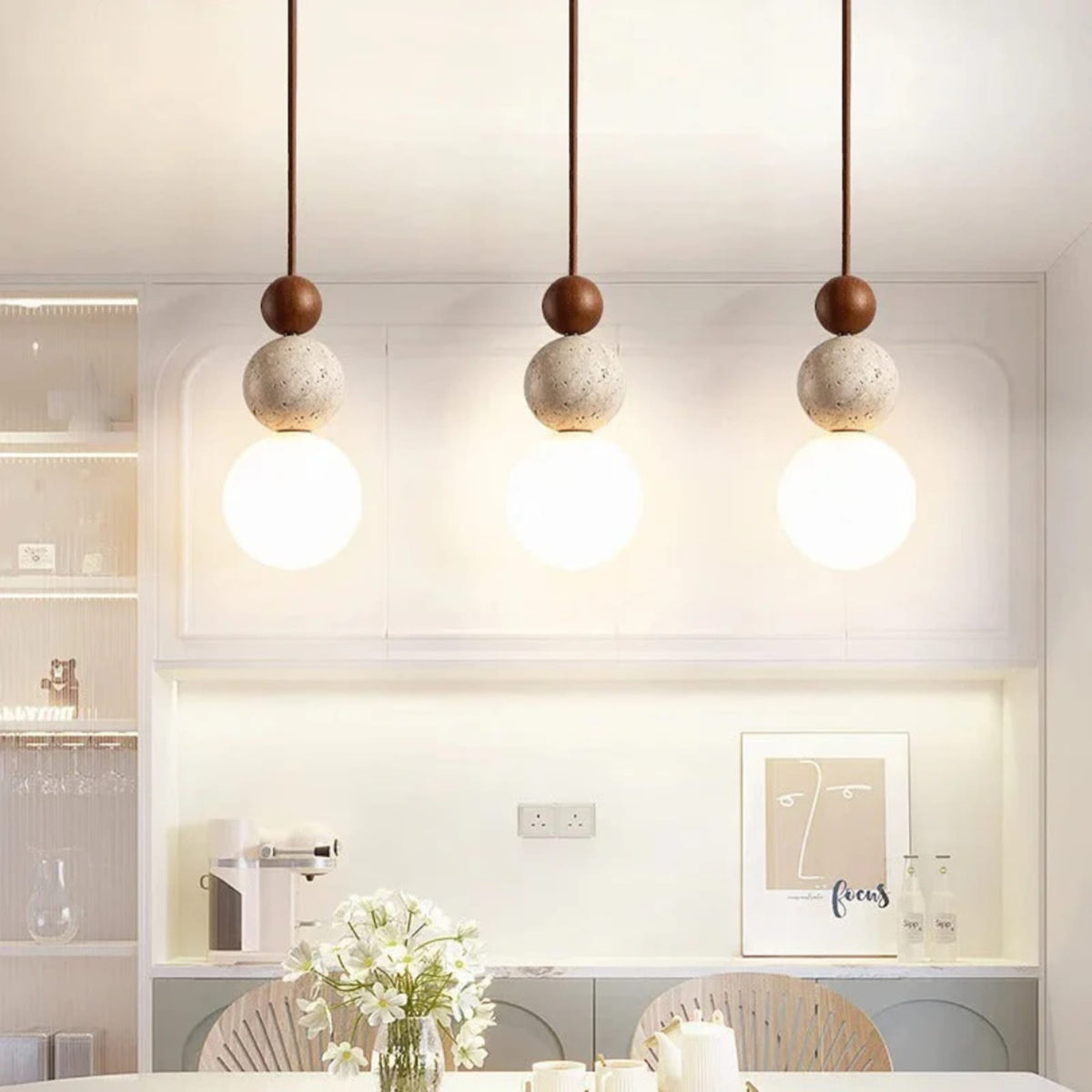 Minimalist Travertine Pendant Light 1-Light
