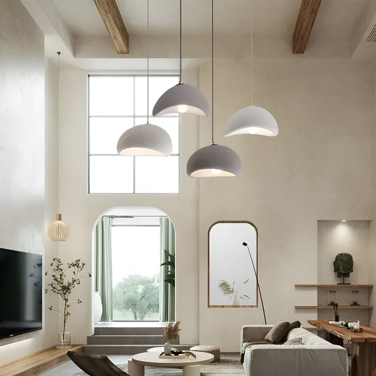 Wabi-Sabi Polystyrene Spherical Dome Pendant Light 1-Light