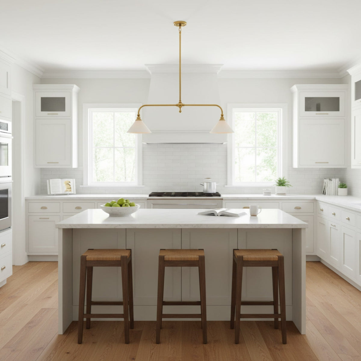 Modern Brass Ceramic Shades Pendant Light 2-Light