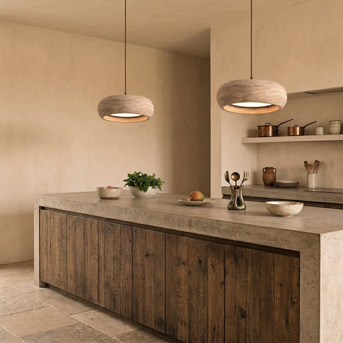 Modern Travertine Dimmable Remote Pendant Light