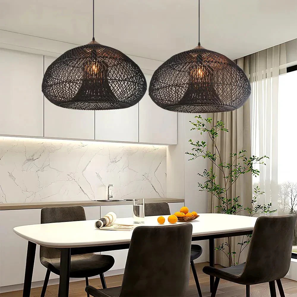 Contemporary Rattan Woven Dome Pendant Light 1-Light