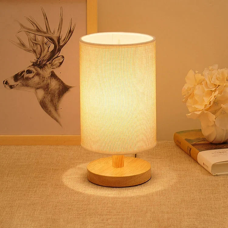 Scandinavian Wood Linen Shade Table Lamp 1-Light