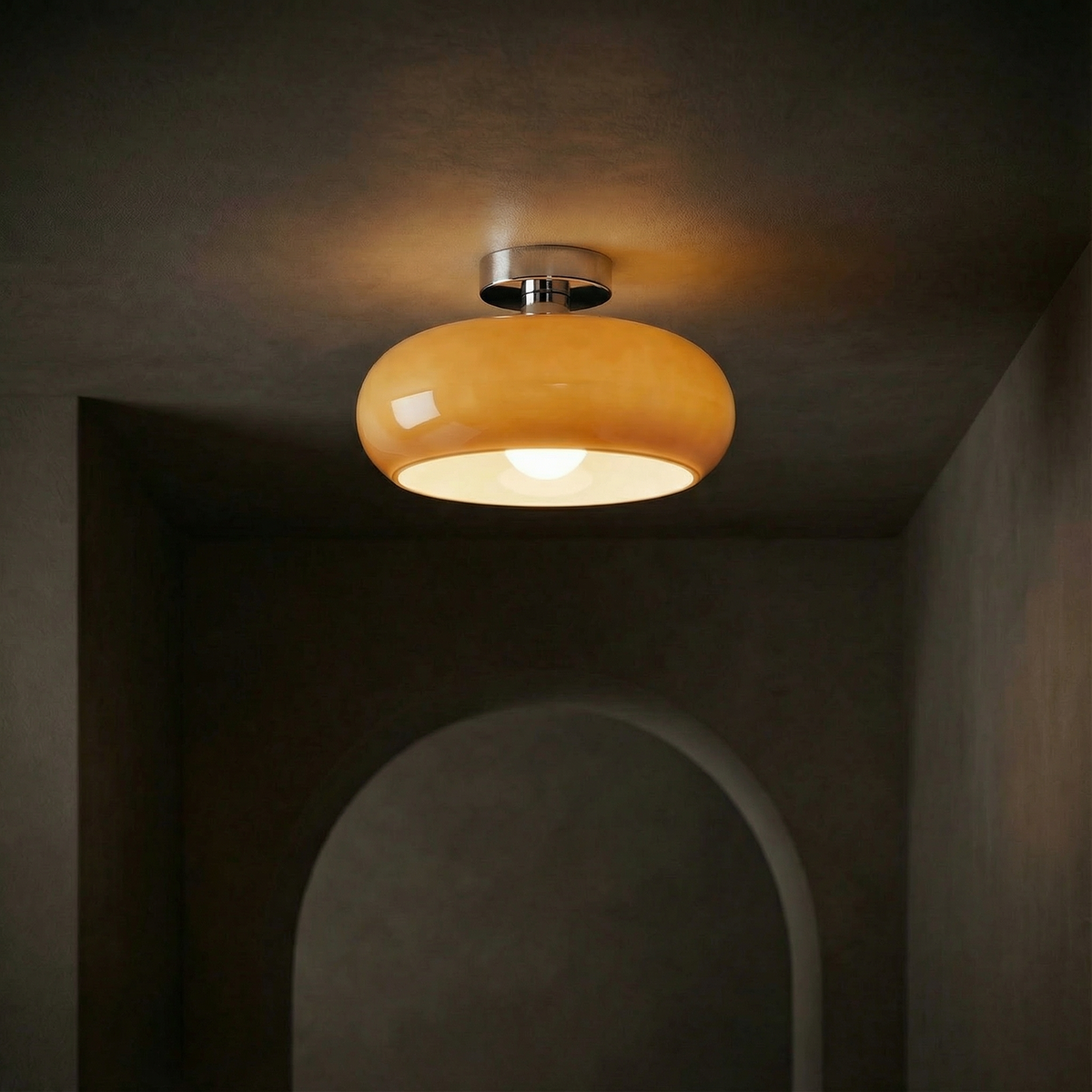 Vintage Glass Brass Canopy Ceiling Light 1-Light