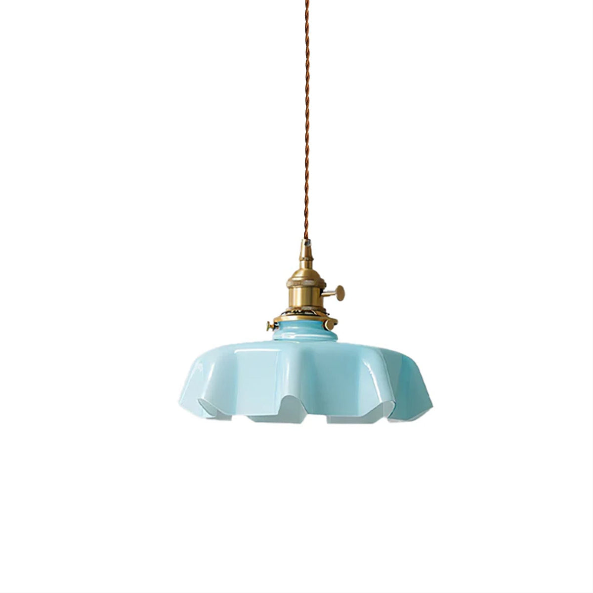 French-Inspired Ruffled Glass Brass Pendant Light 1-Light