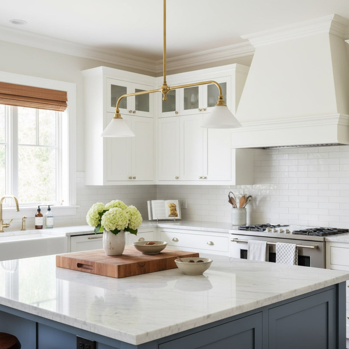 Modern Brass Ceramic Shades Pendant Light 2-Light