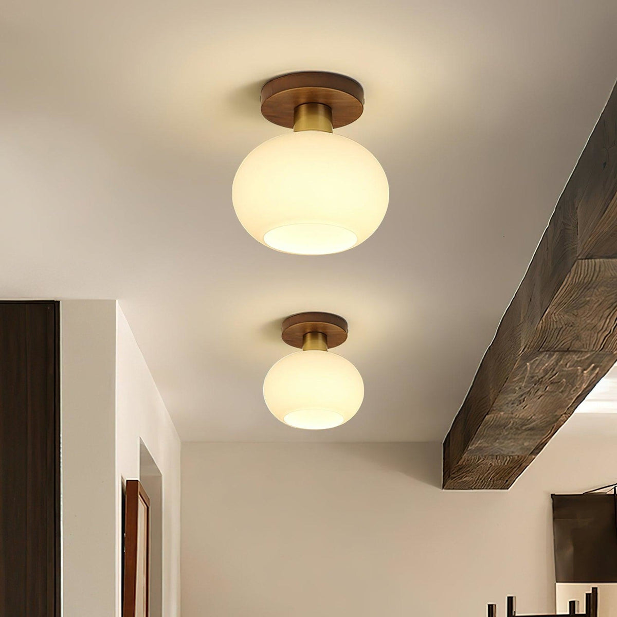Modern Wood Solid Semi-Flush Ceiling Light 1-Light