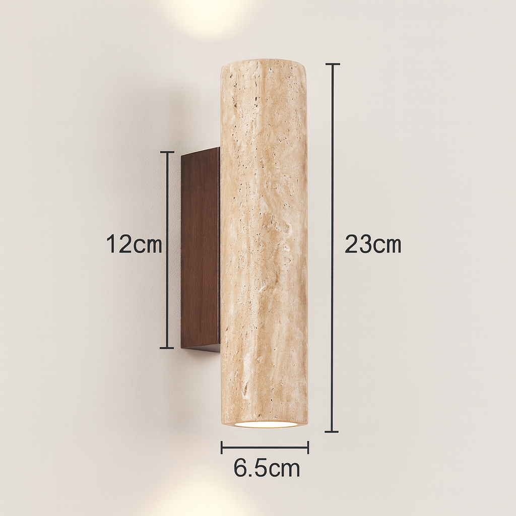 Japandi Travertine Wood Cylinder Wall Sconce LED 1-light