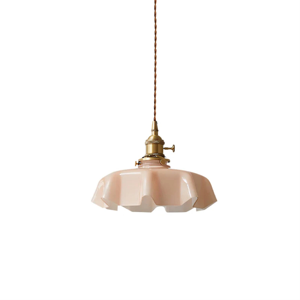 French-Inspired Ruffled Glass Brass Pendant Light 1-Light