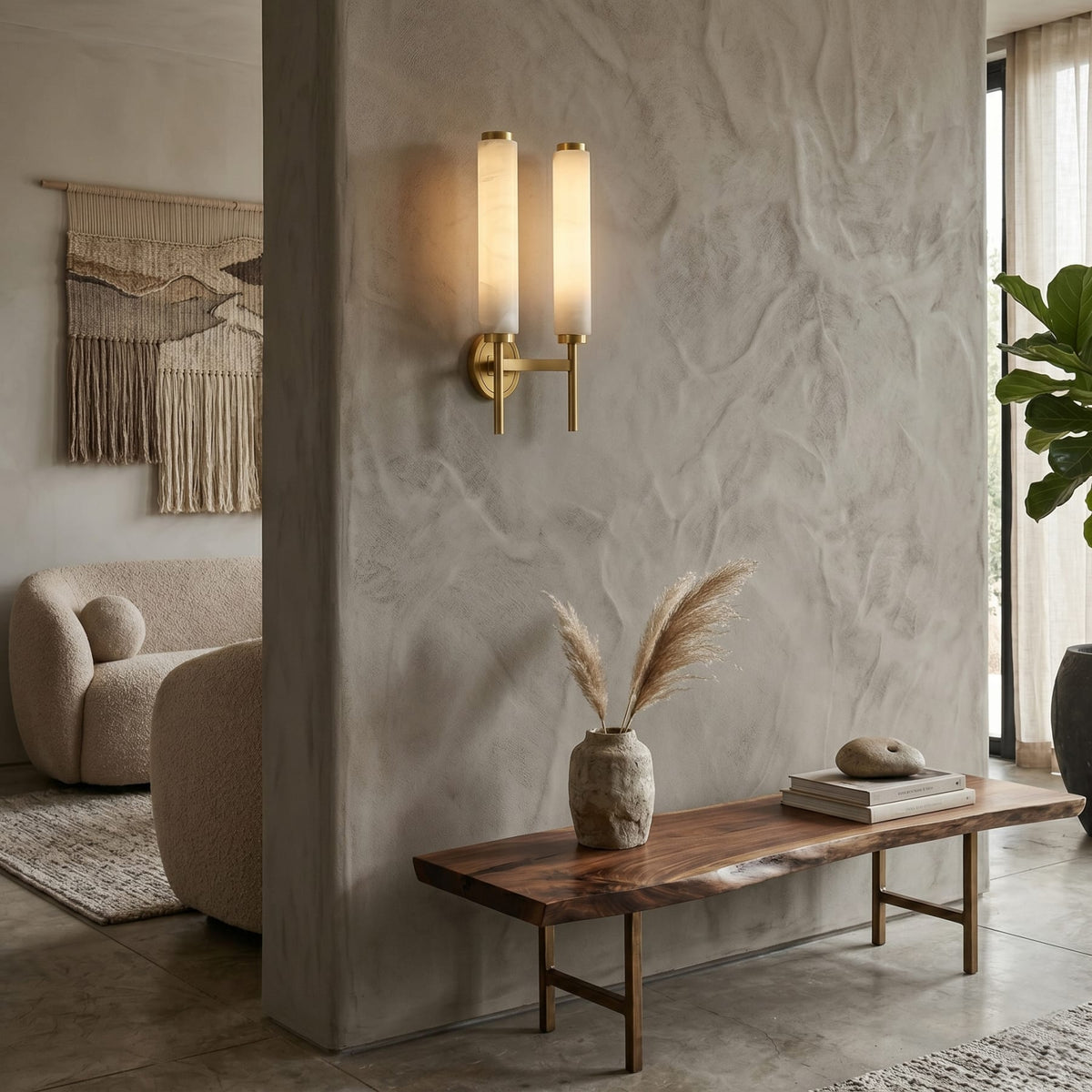 Modern Metal Faux Alabaster Wall Light