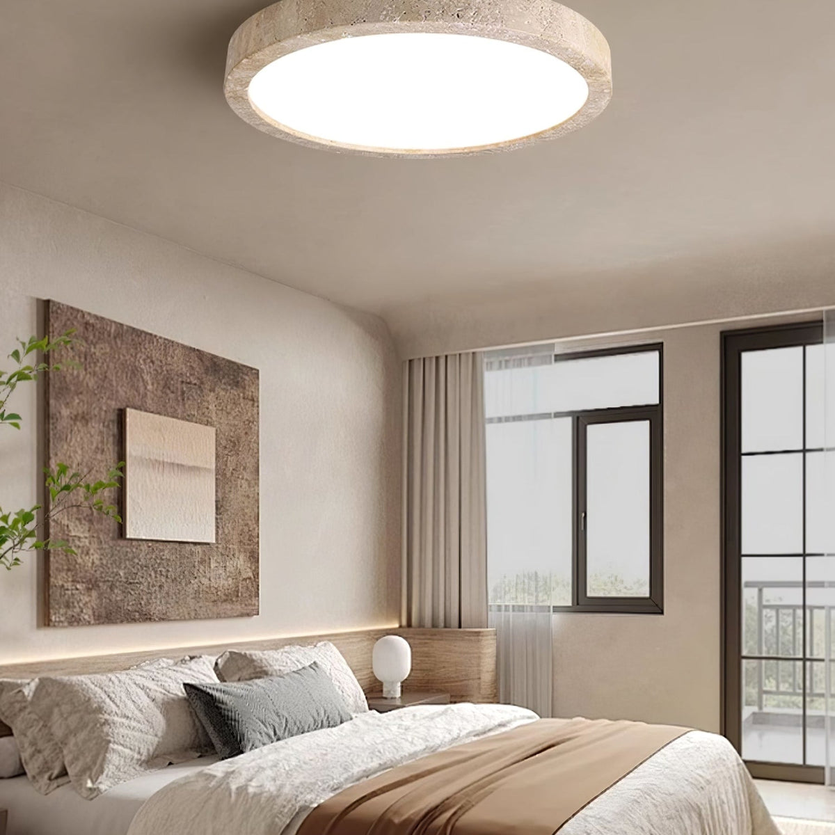 Modern Travertine Slim Profile Ceiling Light 1-Light