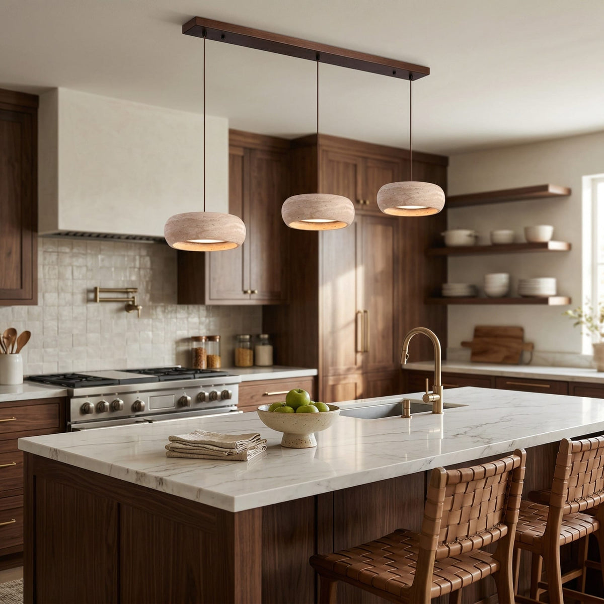 Modern Travertine Dimmable Remote Pendant Light