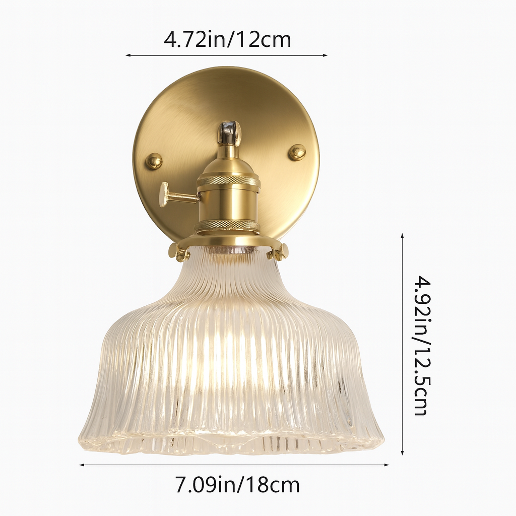 Scandinavian Brass & Green Glass Flower Wall Light | 1-Light