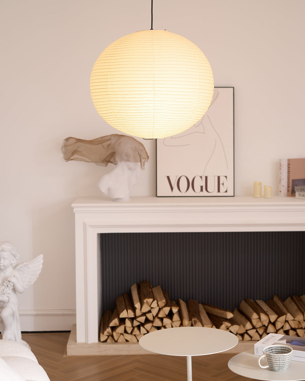 Contemporary Paper Ribbed Shade Pendant Light 1-Light
