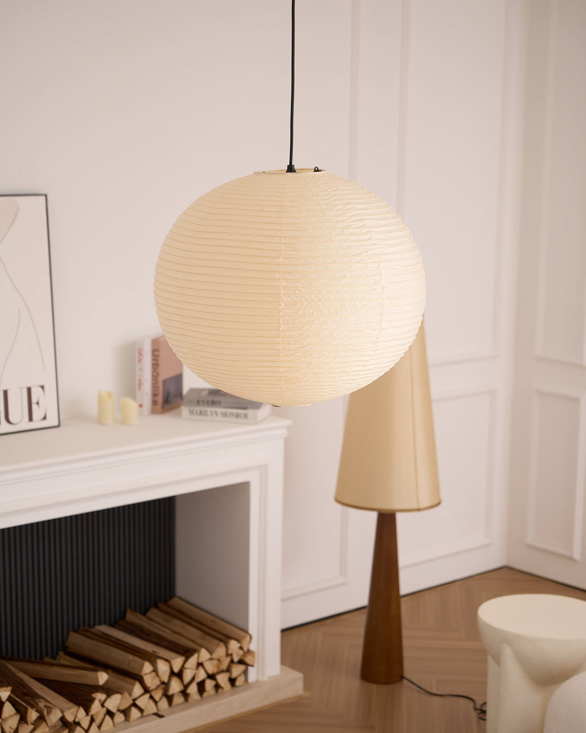 Contemporary Paper Ribbed Shade Pendant Light 1-Light