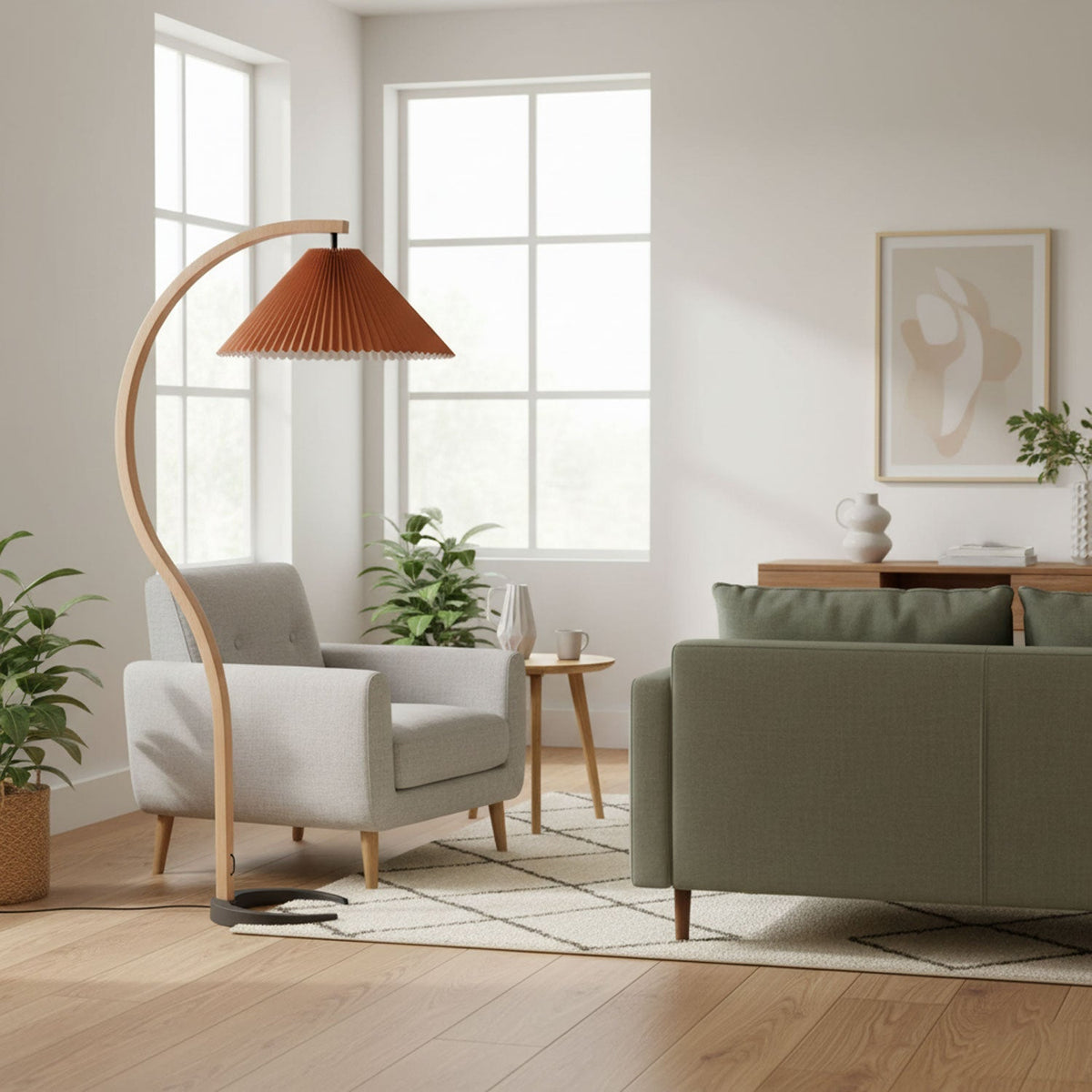 Contemporary Fabric Pleated Shade Floor Lamp 1-Light