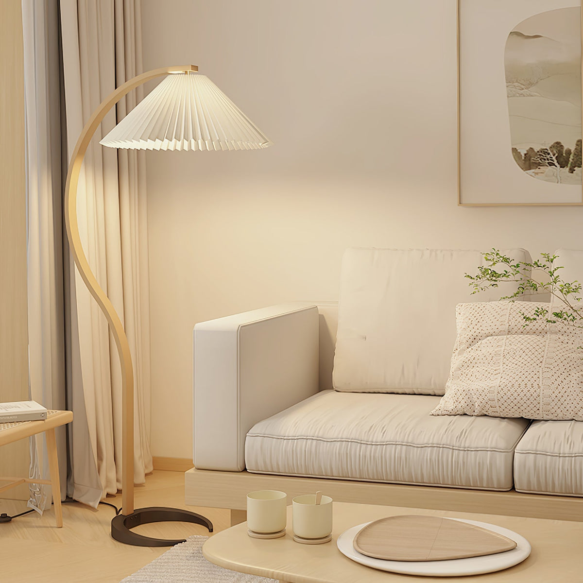 Contemporary Fabric Pleated Shade Floor Lamp 1-Light
