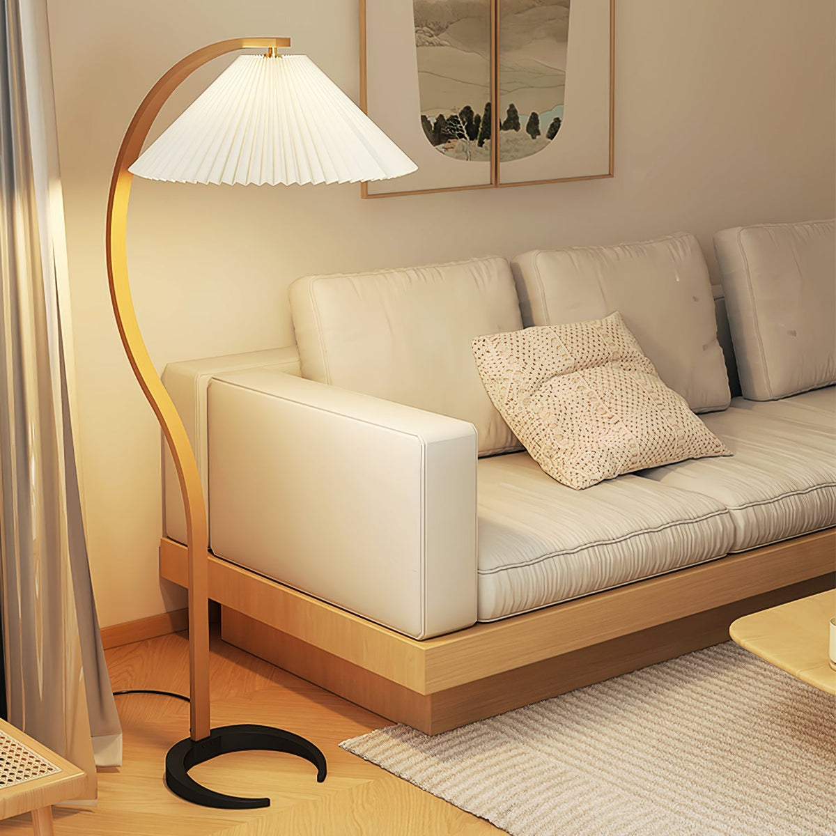Contemporary Fabric Pleated Shade Floor Lamp 1-Light