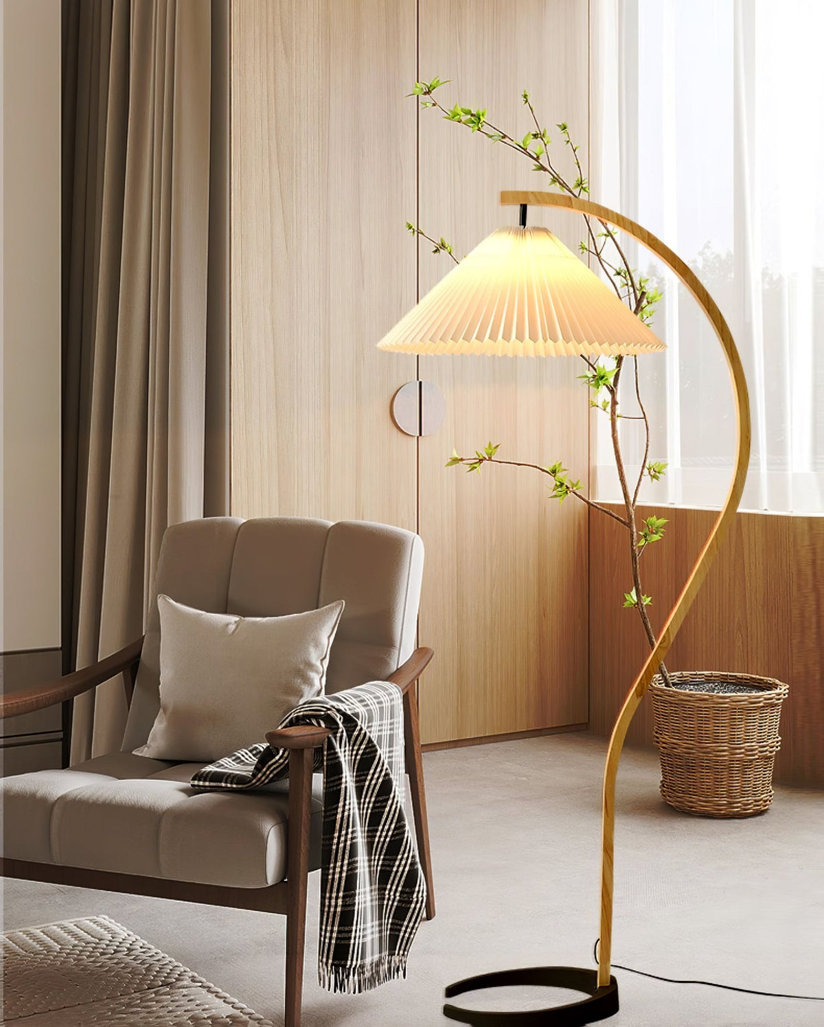 Contemporary Fabric Pleated Shade Floor Lamp 1-Light