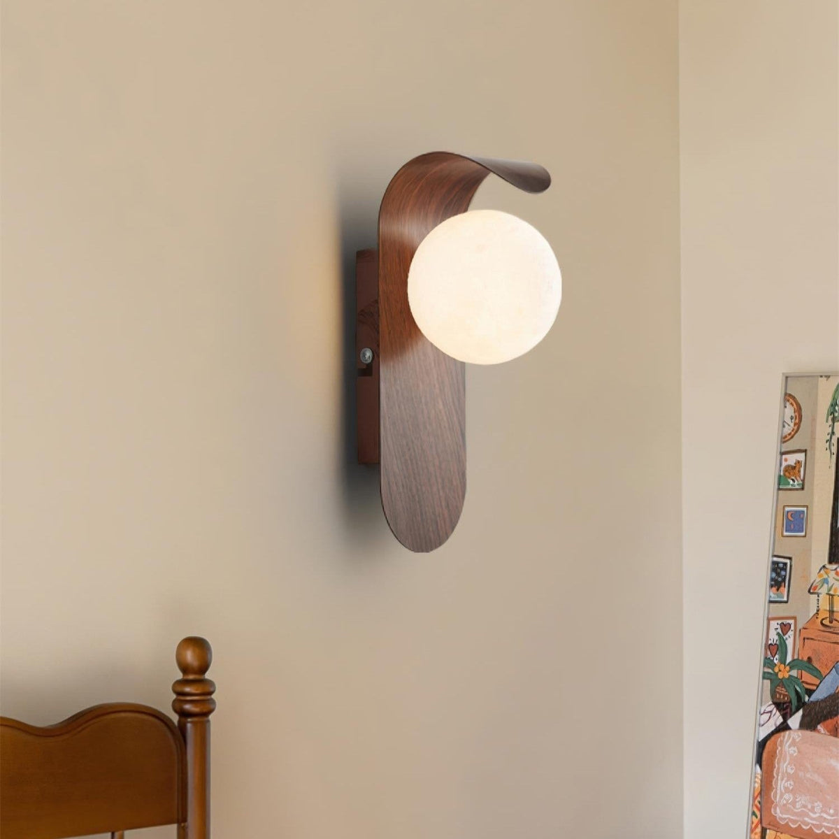 Scandinavian Wood Globe Wall Sconce LED 1-Light