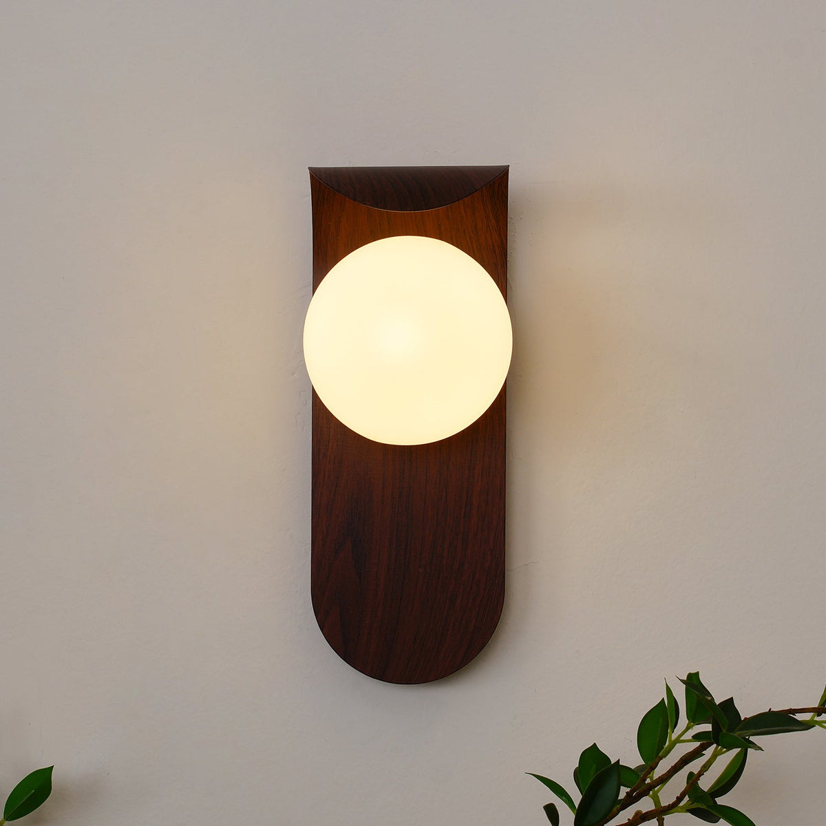 Contemporary Wood Opal Globe Wall Light 1-Light