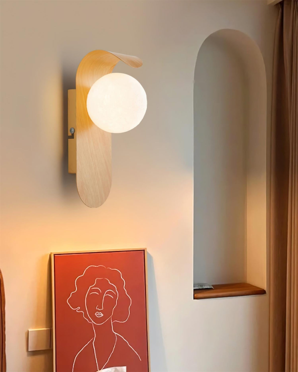 Contemporary Wood Opal Globe Wall Light 1-Light