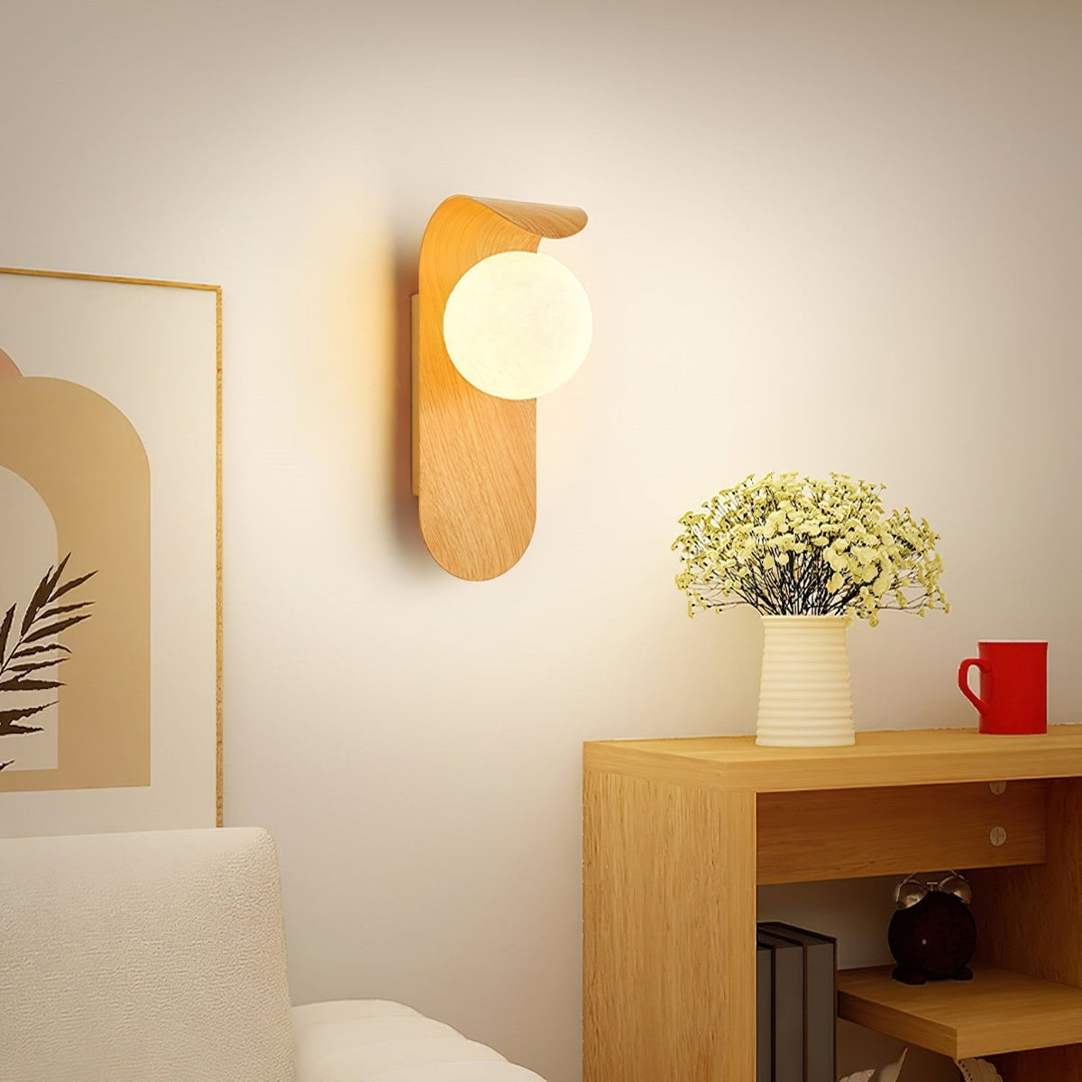 Scandinavian Wood Globe Wall Sconce LED 1-Light