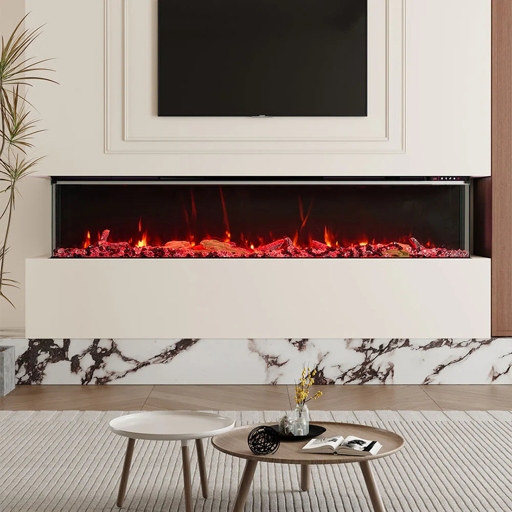 3-Sided Smart Electric Fireplace 50/60/70 Inch – WiFi App, Remote Control, Crackling Sound & 12 Flame Colours